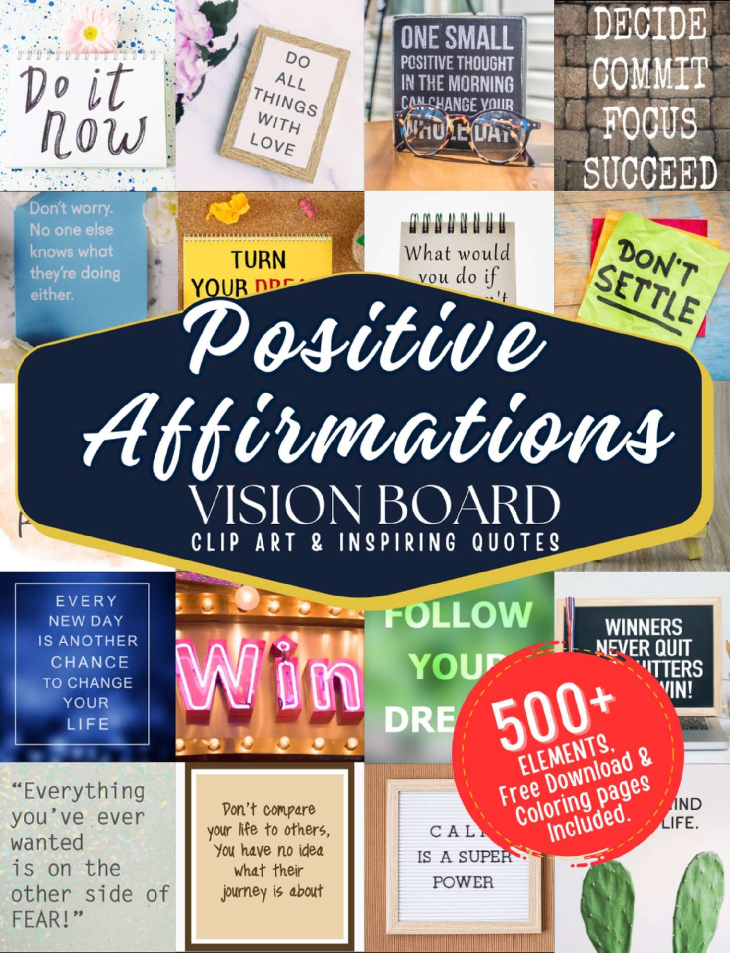 Positive Affirmations Vision Board Clip Art & Inspiring Quotes